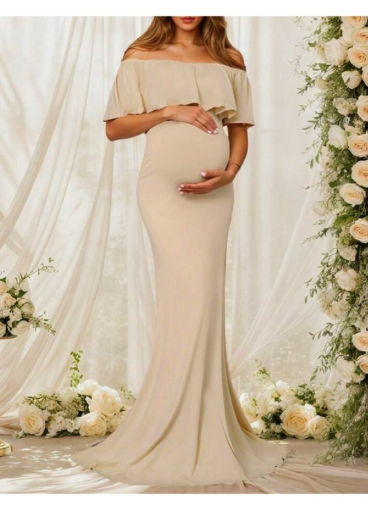 Дълга рокля Evendi, Официална, Кремава, размер 2XL