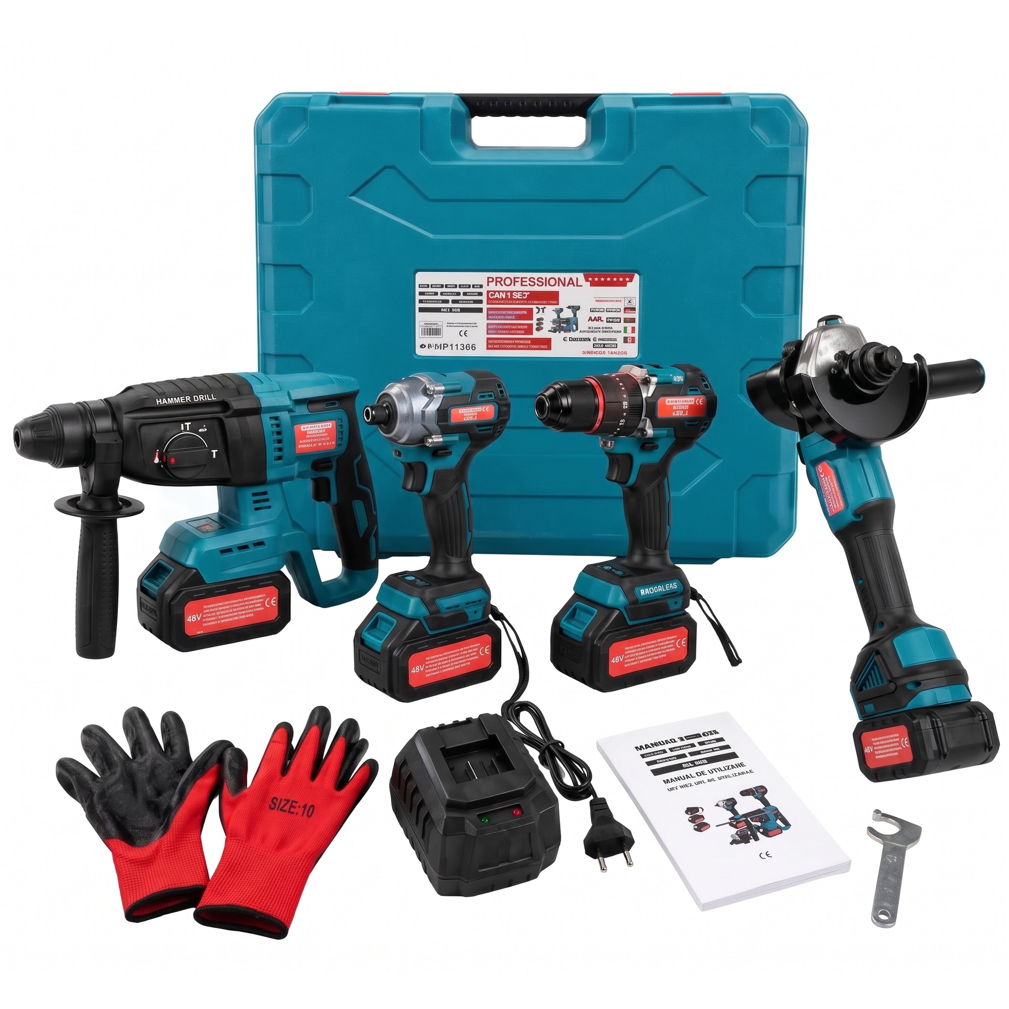 Set 4 scule cu acumulator 21V (sau 18V-21V Max), Campion