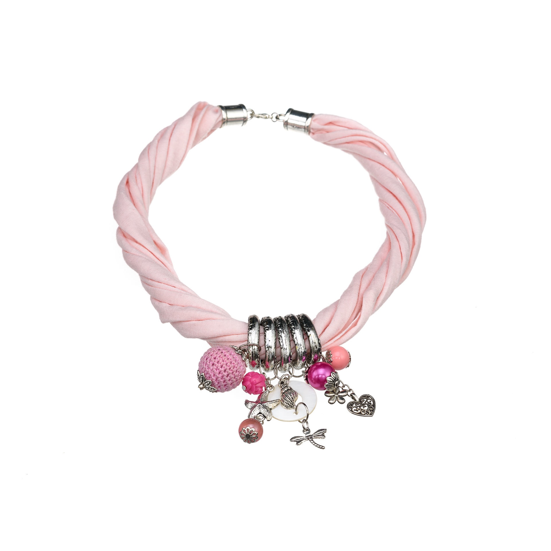 Colier Statement Roz Pal 52 cm Textil Handmade