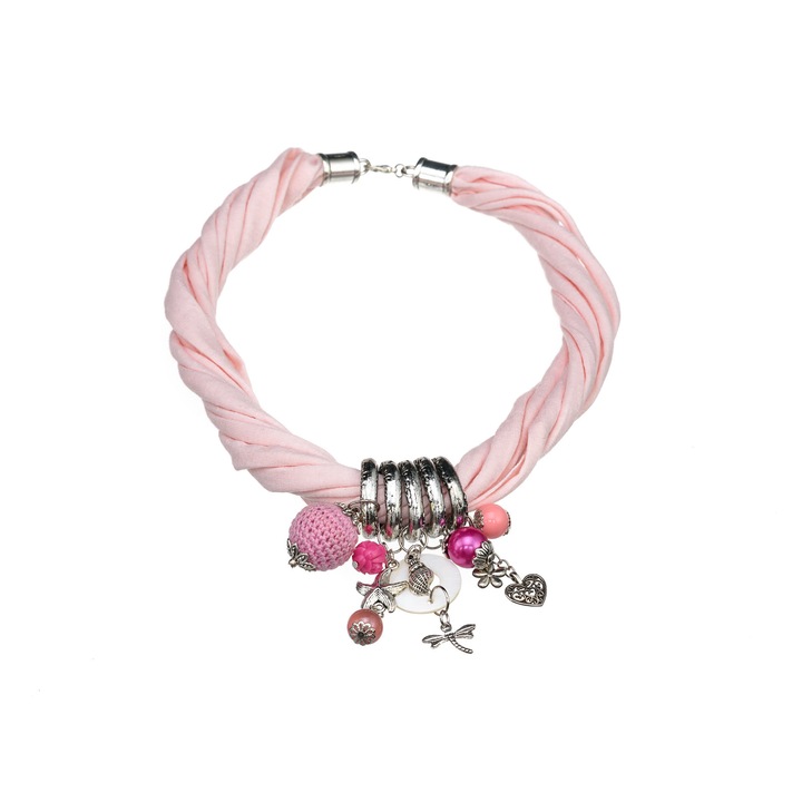 Colier Statement Roz Pal 52 cm Textil Handmade