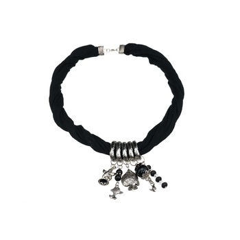 Colier Statement Negru 57 cm Textil Handmade Colier Statement Negru 57 cm Textil Handmade