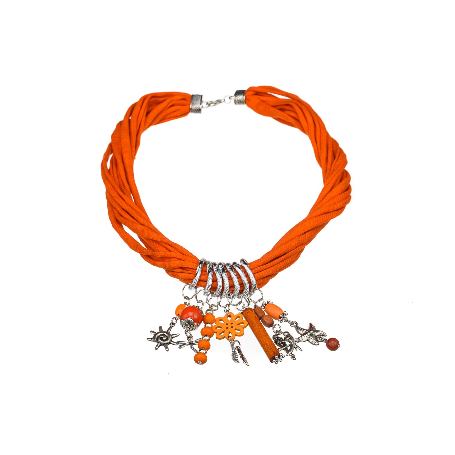 Colier Statement Portocaliu 47 cm Textil Handmade