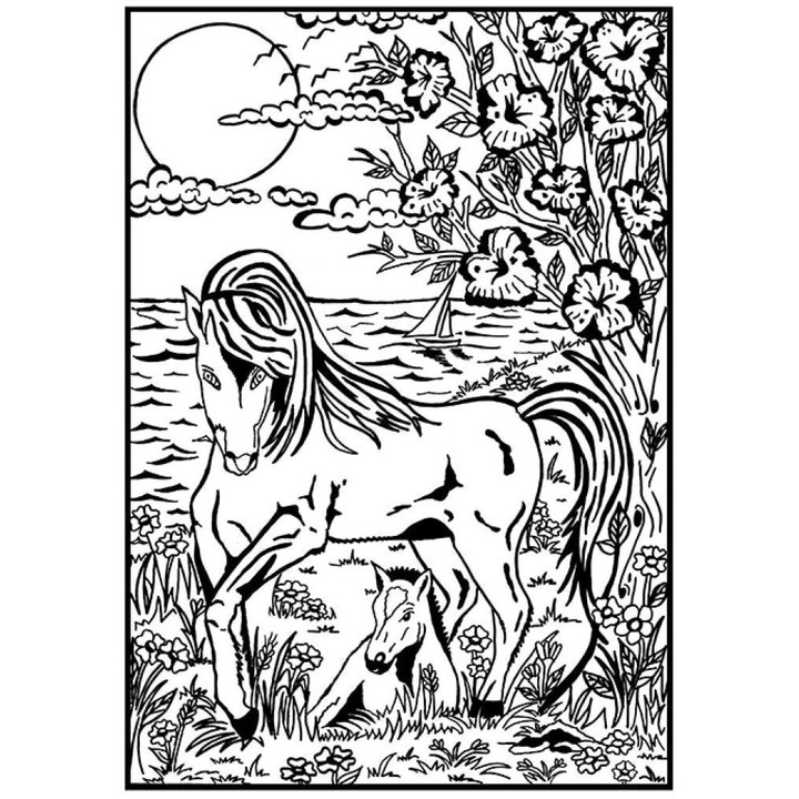 Книжка за оцветяване Stepp велур, Коне, многоцветна, A4 (29,7 x 21 см)