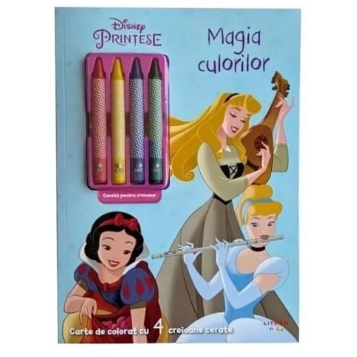 Disney Printese. Magia culorilor. Carte de colorat cu 4 creioane cerate, Disney
