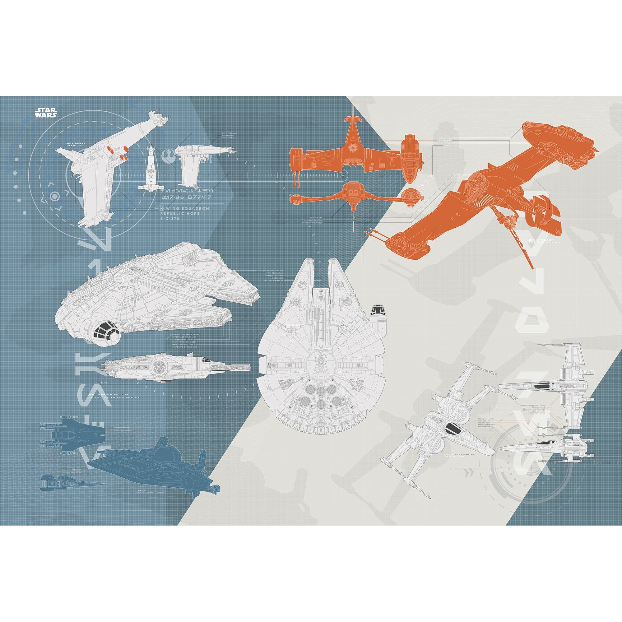 Fototapet copii Star Wars Komar 8-4001 Albastru/Gri 368 X 254cm ( LxI )