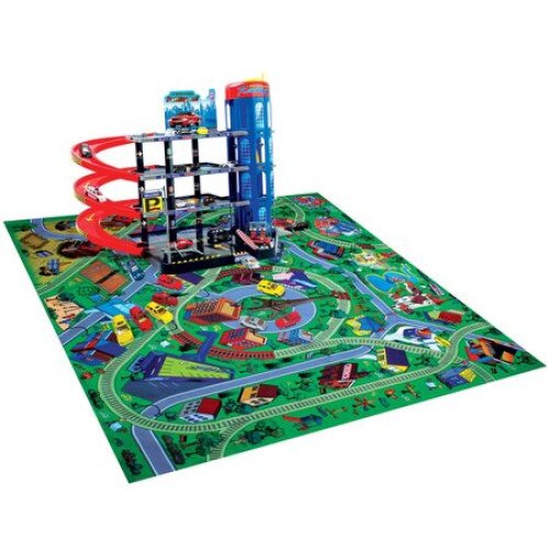 Set de joaca Parcare supraetajata pe 3 nivele, 1 covoras pentru jucarii, 6 masinute iMK®