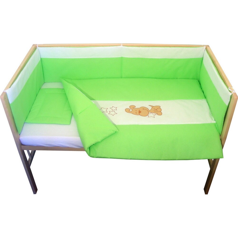 Lenjerie patut bebe cu 5 piese brodata catelusi verde