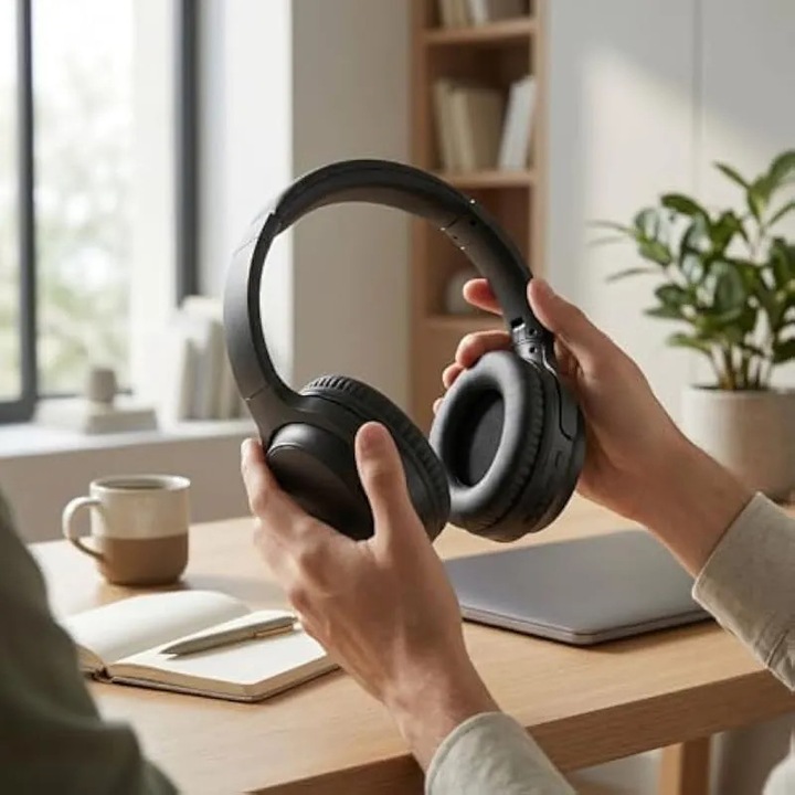 Безжични студийни слушалки K0544-260918-969-AMC, circumaurale, Bluetooth 5.4, 40 мм драйвери, 60 часа живот на батерията, 90° въртене за мониторинг с едно ухо, мемори пяна възглавнички, черни
