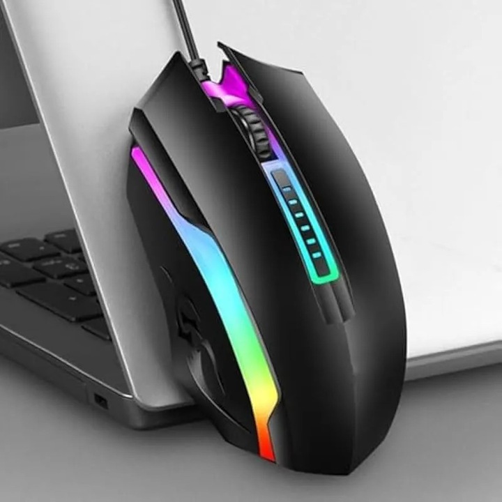 Оптична мишка с кабел USB K0544-260918-710-AMC, 1200 DPI, RGB осветление, амбидекстър, черна