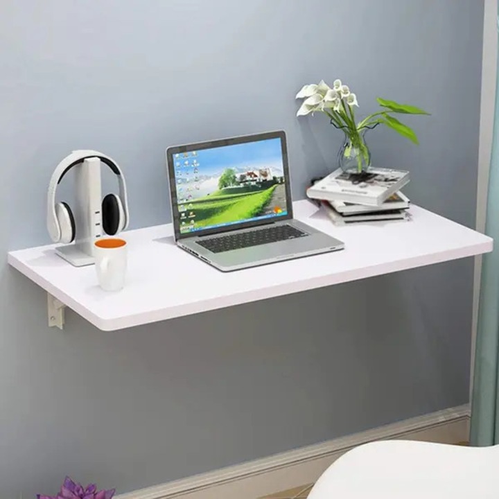 Сгъваема стенна маса STALVA-CJ-K0502-2026-0916-27, с метална опора и плот от композитен панел, капацитет 60 кг, заоблени ъгли, сгъваема, бяла, 40 x 30 см