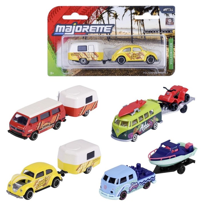 Метална играчка кола Majorette Volkswagen с ремарке, 1:64, многоцветна, асортимент 4 модела