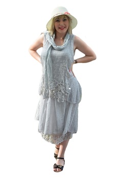 Rochie de dama cu broderie florala si dantela , D&J Exclusive, Gri Rochie de dama cu broderie florala si dantela , D&J Exclusive, Gri