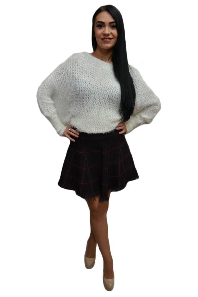 Fusta trendy cu croi in clin si talie medie,D&J Exclusive, Negru/Visiniu