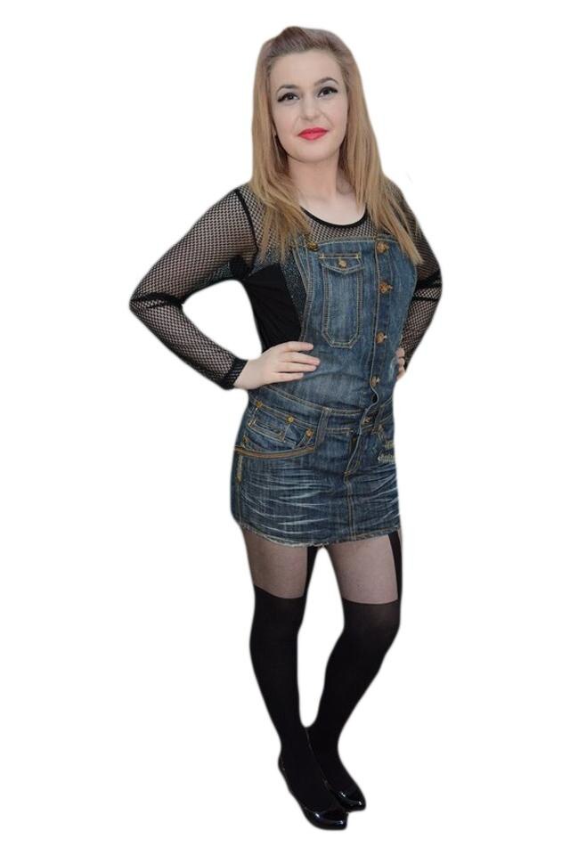 Fusta trendy model tineresc cu bretele, D&J Exclusive, Albastru marin