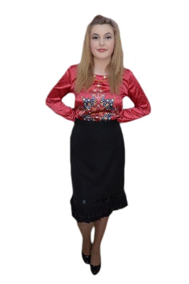 Fusta eleganta cu design creponat si paspolat cu satin, D&J Exclusive, Negru