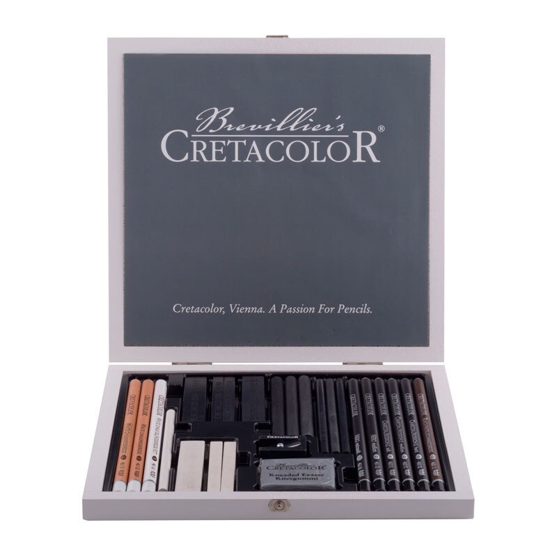 Caseta lemn set desen Black & White Box Cretacolor