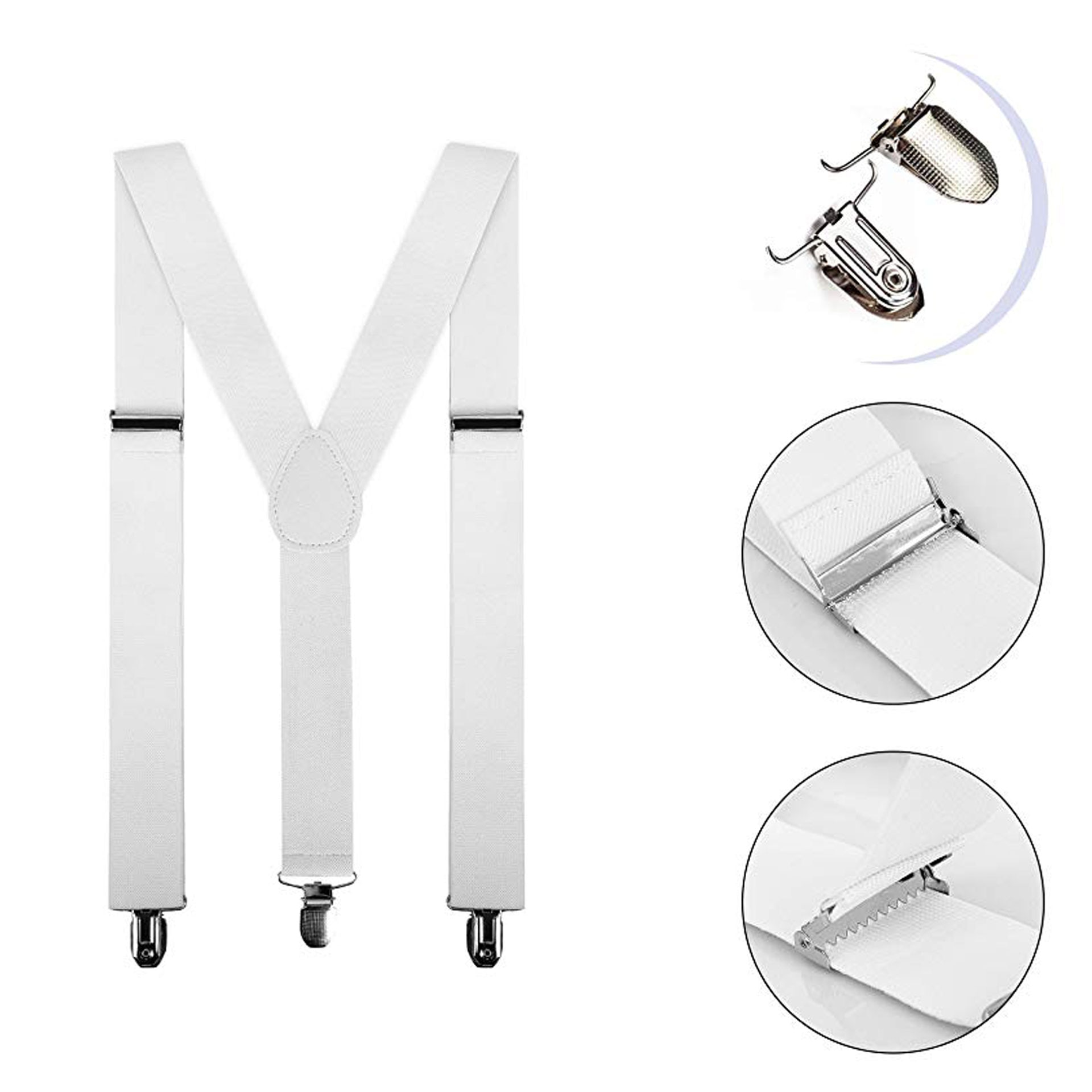 Bretele albe, adulti unisex, cu inchizatori metalice, 35 mm, BUALM