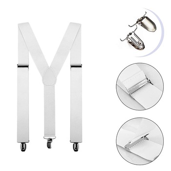 Bretele albe, adulti unisex, cu inchizatori metalice, 35 mm, BUALM Bretele albe, adulti unisex, cu inchizatori metalice, 35 mm, BUALM