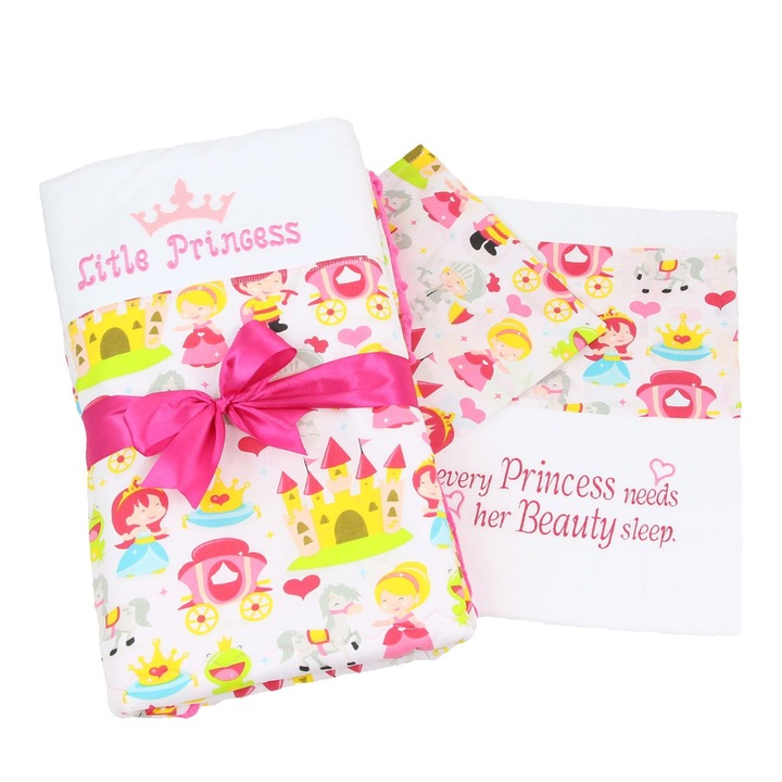 Set lenjerie de patut, 3 piese, 120 x 60 cm, printi si printese