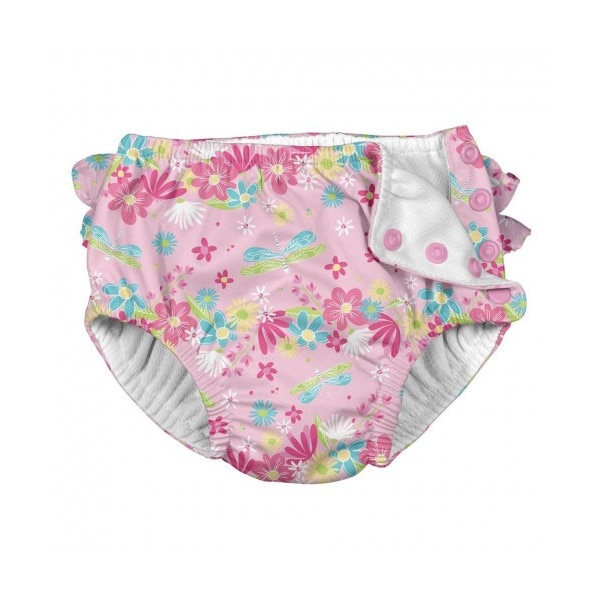 Scutec refolosibil pentru inot si antrenament la olita Ultimate iPlay - Light Pink Dragonfly Floral (cu volanase), Multicolor