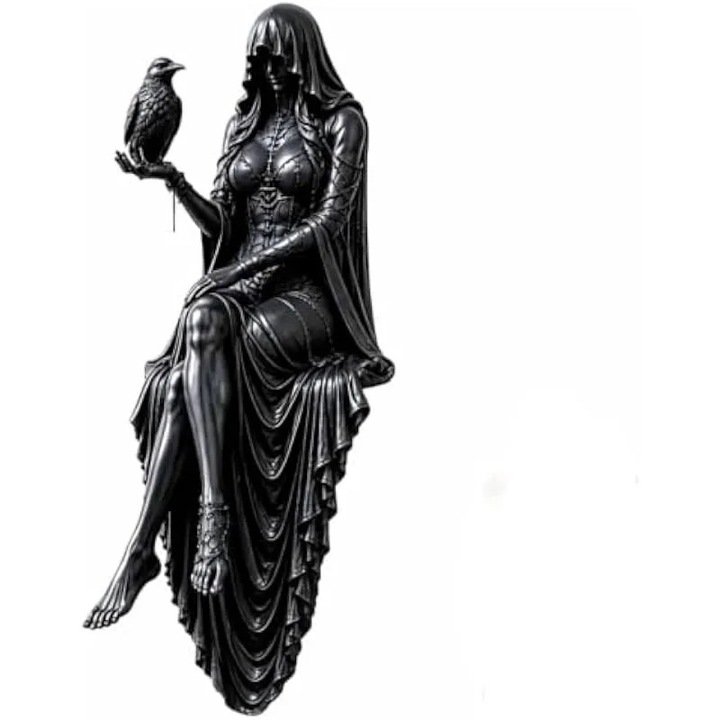 Фигурка Жътварка, готически декор с гарван, Dark Academia, 12x20cm, подарък за любители на литературата