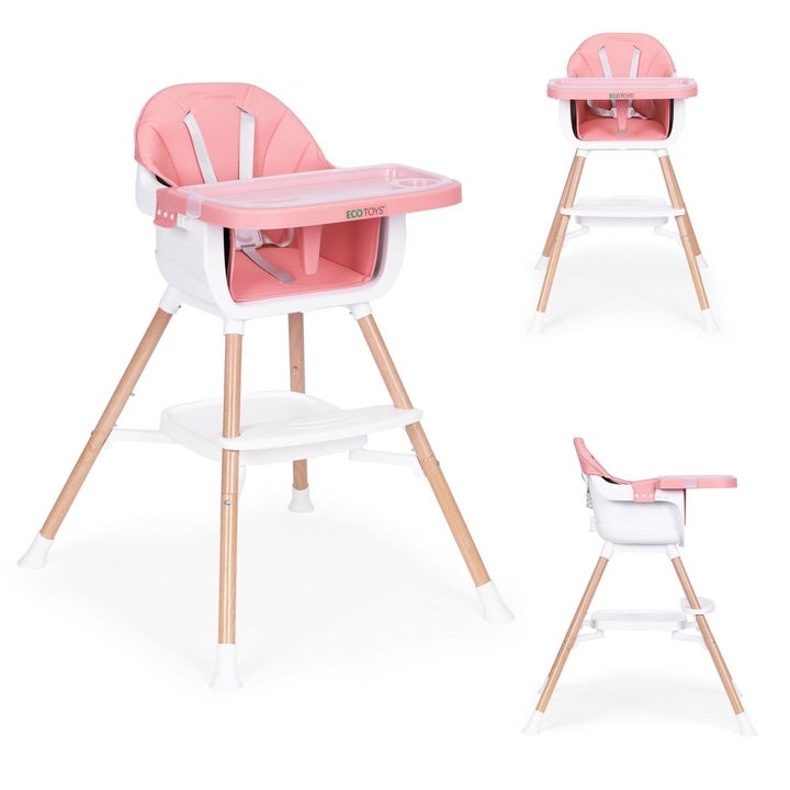 Столче за хранене за деца 2 в 1, розово, ECOTOYS