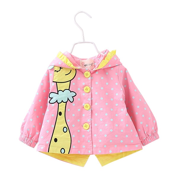 Geaca primavara cu gluga, fete. bumbac, Girafa, roz
