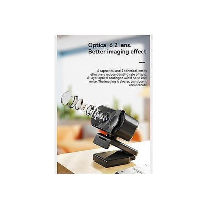 Уебкамера USB FRU-CJK0424-260919-811, 4K (3840x2160) с автофокус, вграден микрофон, USB 2.0, черна