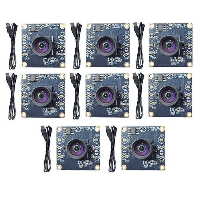 Модулна камера USB OV9732 FRU-CJK0424-260918-1321, 1MP (1280x720), ъгъл 100°, ръчен фокус, USB кабел 2 м, комплект 8 бр., синя PCB платка