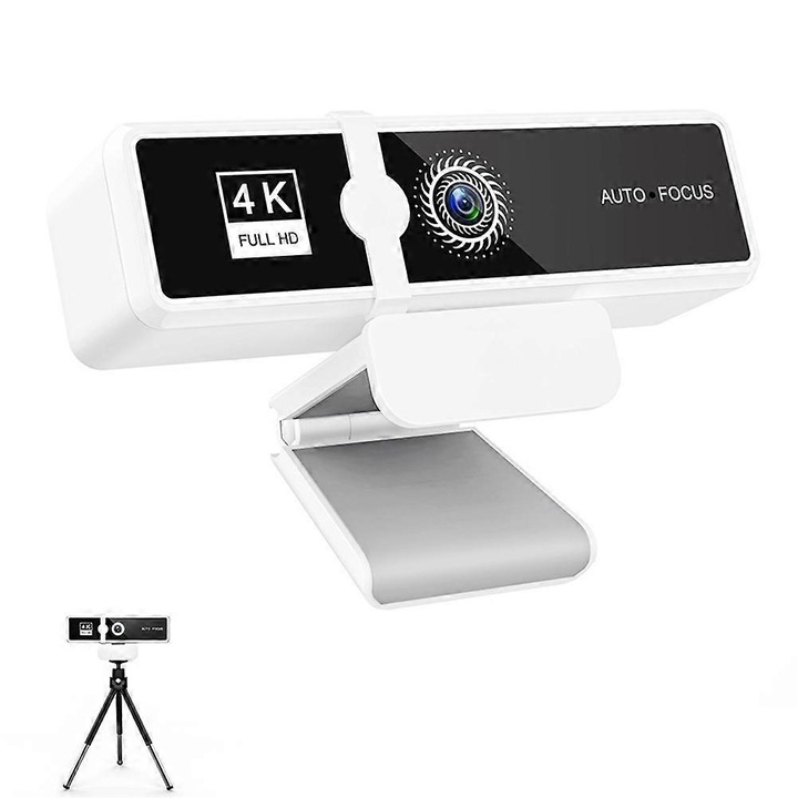 Уеб камера FRU-CJK0424-260918-057, 4K Ultra HD, автофокус, с вграден капак за поверителност, USB, бяла