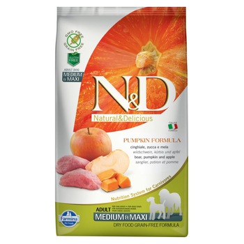 Hrana uscata pentru caini N&D Adult Medium Maxi, Dovleac, Mistret si Mar, 2.5 Kg Hrana uscata pentru caini N&D Adult Medium Maxi, Dovleac, Mistret si Mar, 2.5 Kg