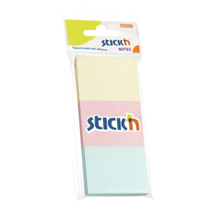 Notite autoadezive, 38 x 51 mm, 3 culori pale, 3 x 100 file/set, Stick'n