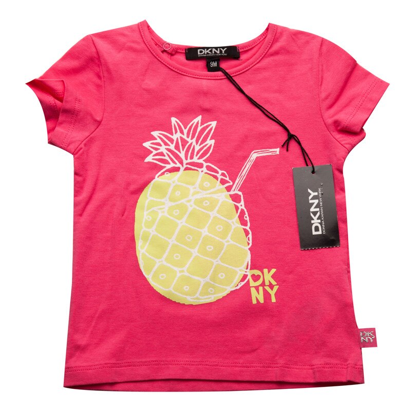 Tricou fete DKNY, roz, imprimeu ananas, 9 luni