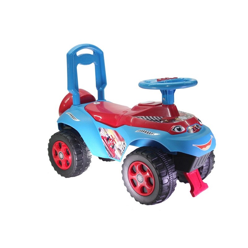 Masinuta Ride-on Doloni cu sunete si muzica in Limba Romana si lumini, albastru cu rosu