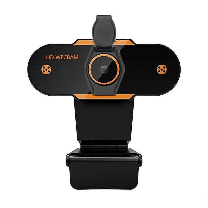 Уеб камера 312 FRU-CJK0424-260919-1015, 1080p Full HD, USB 2.0, вграден микрофон, стъклен обектив, широк ъгъл 90°, кабел 1.3 м, черен/оранжев