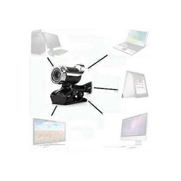 Уеб камера USB FRU-CJK0424-260918-1195, макс. резолюция 1600x1200 (1080P), 30 FPS, USB 2.0, вграден микрофон с намаляване на шума, щипка за монитор, кабел 1.5 м, черно/сребристо, 5.5x4x4 см