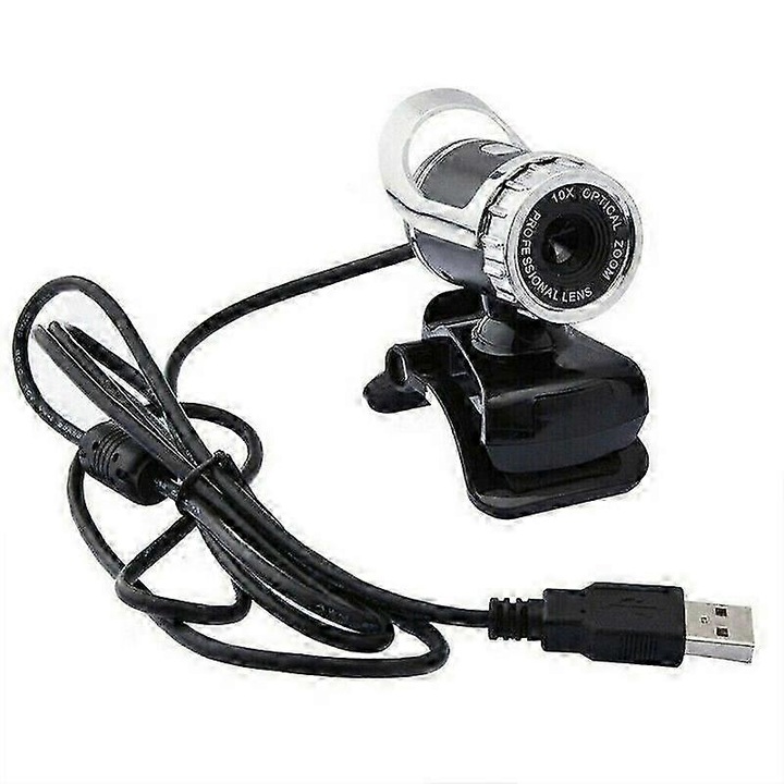 Уеб камера USB FRU-CJK0424-260918-1195, макс. резолюция 1600x1200 (1080P), 30 FPS, USB 2.0, вграден микрофон с намаляване на шума, щипка за монитор, кабел 1.5 м, черно/сребристо, 5.5x4x4 см