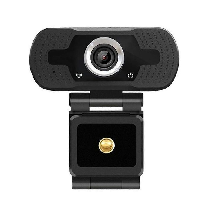 Уеб камера HD-F18 FRU-CJK0424-260919-1189, 1080p Full HD, USB 2.0, вграден микрофон с намаляване на шума, ръчен фокус, затвор за поверителност, черна
