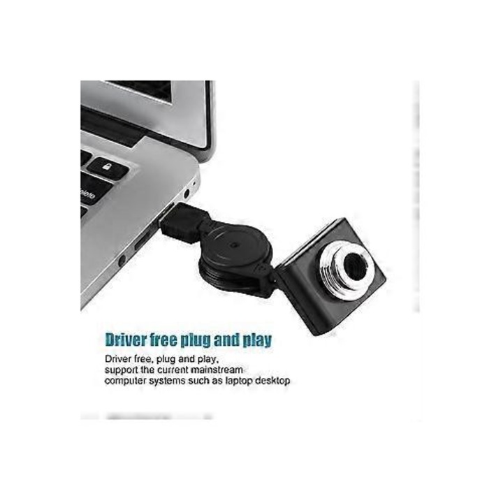 Уеб камера USB FRU-CJK0424-260919-493, CMOS сензор, снимки до 30 MP (софтуерно мащабиране), видео 5 MP, без микрофон, без автофокус, прибиращ се кабел ~129 см, черна