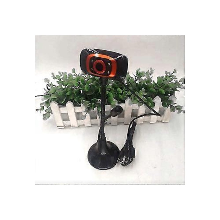 Уеб камера USB FRU-CJK0424-260918-1434, 800x600, вграден микрофон, регулируема стойка, plug-and-play, черен/оранжев
