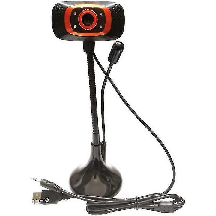 Уеб камера USB FRU-CJK0424-260918-1434, 800x600, вграден микрофон, регулируема стойка, plug-and-play, черен/оранжев