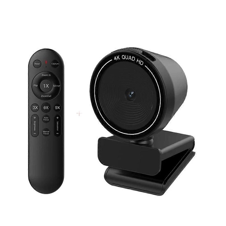 Уеб камера FRU-CJK0424-260918-015, 4K Quad HD (3840×2160) с автофокус, USB, включено дистанционно управление, за стрийминг на живо и видеоконференции, черна