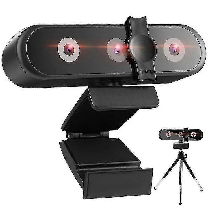 Уеб камера USB 2.0 FRU-CJK0424-260918-001, 1080p (1600x1200), вграден микрофон с намаляване на шума, гъвкав статив, черна, 14.6 x 7.5 cm