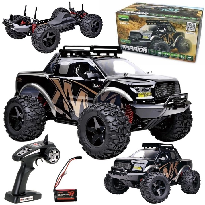RC кола Maksik 746491 1:10 4x4, макс. скорост 45 км/ч, радио 2.4 GHz, включена батерия, черно/златисто