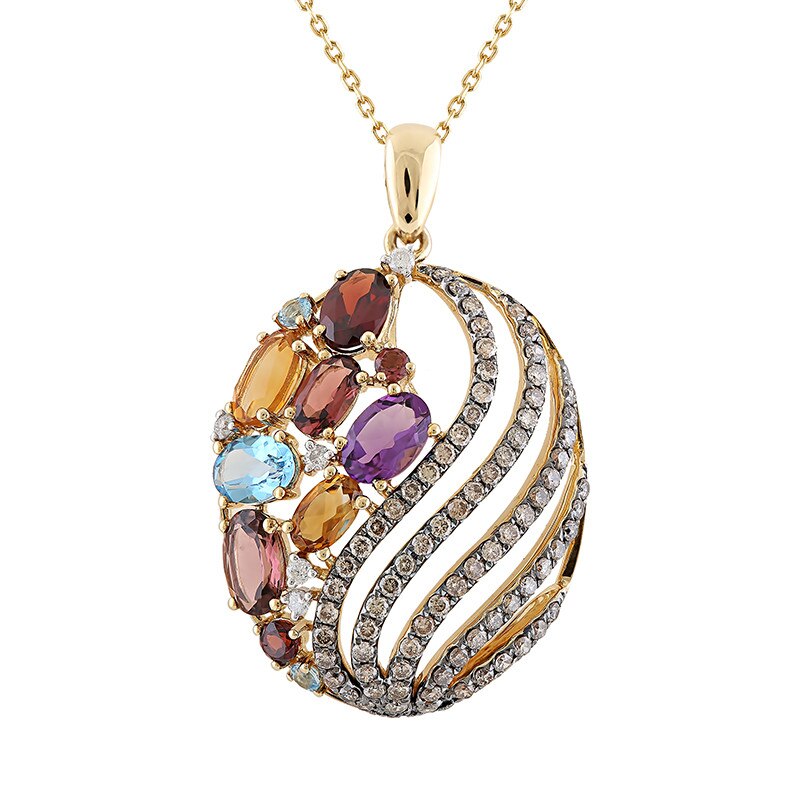 Pandantiv cu Lant Deruvo Aur 18k Diamante, Pietre Pretioase, Ajustabil 40-45 P27913-Y