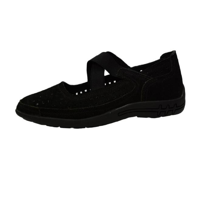 Balerini cu perforatii si barete din elastic, D&J Exclusive, Negru, Negru