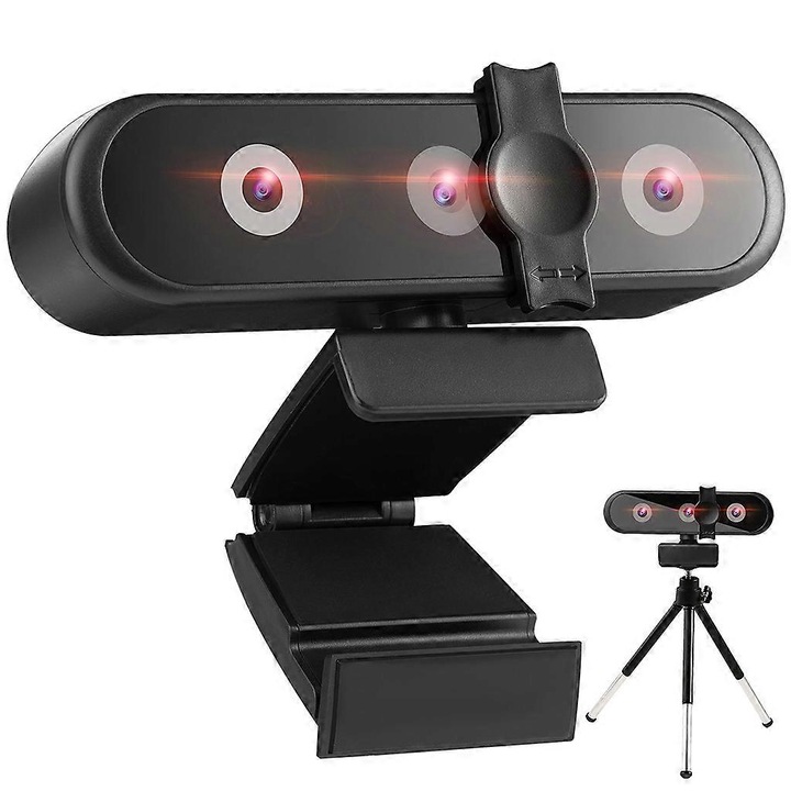 Уеб камера FRU-CJK0424-260918-042, 1600x1200 (30 fps), USB 2.0, микрофон с намаляване на шума, гъвкав статив, черна