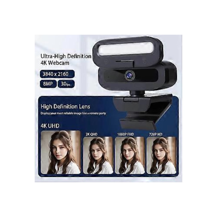 Уеб камера USB FRU-CJK0424-260919-1506 4K 60FPS автофокус, ротативна, вграден микрофон, допълнителна светлина, черна