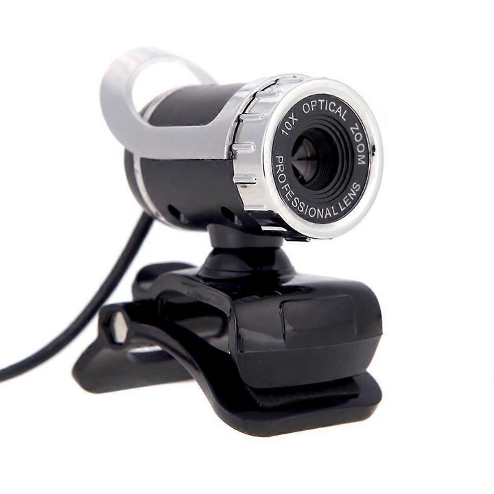 Уеб камера USB 2.0 FRU-CJK0424-260918-064, 12 MP, вграден микрофон, въртяща се на 360° щипка с наклон 30°, 640 x 480 30 fps, черно/сребристо