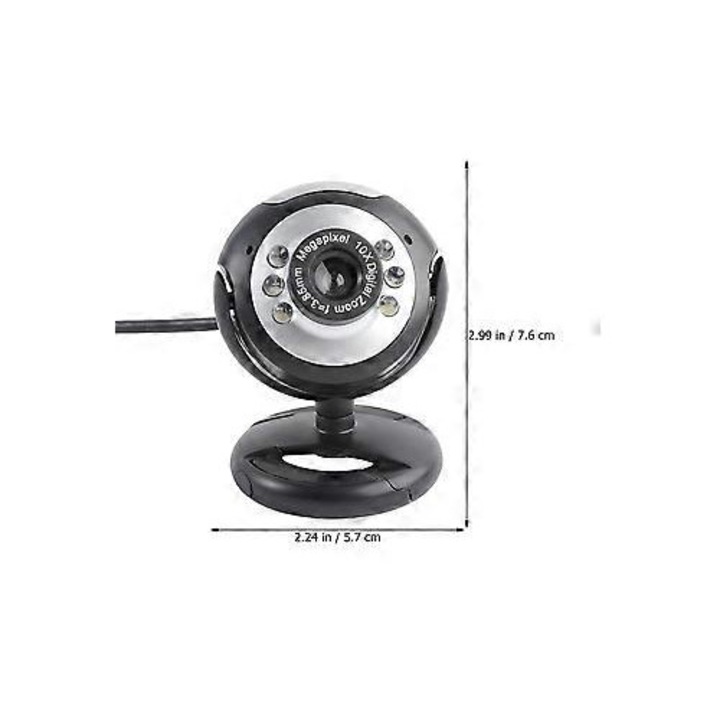 Уеб камера FRU-CJK0424-260918-236, вграден микрофон, 6 LED, съвместима с USB 1.1/2.0, динамична резолюция 1600×1200 (статична до 3648×2736), щипка за монитор, plug-and-play, черна, 7.6×5.4×5.7 cm